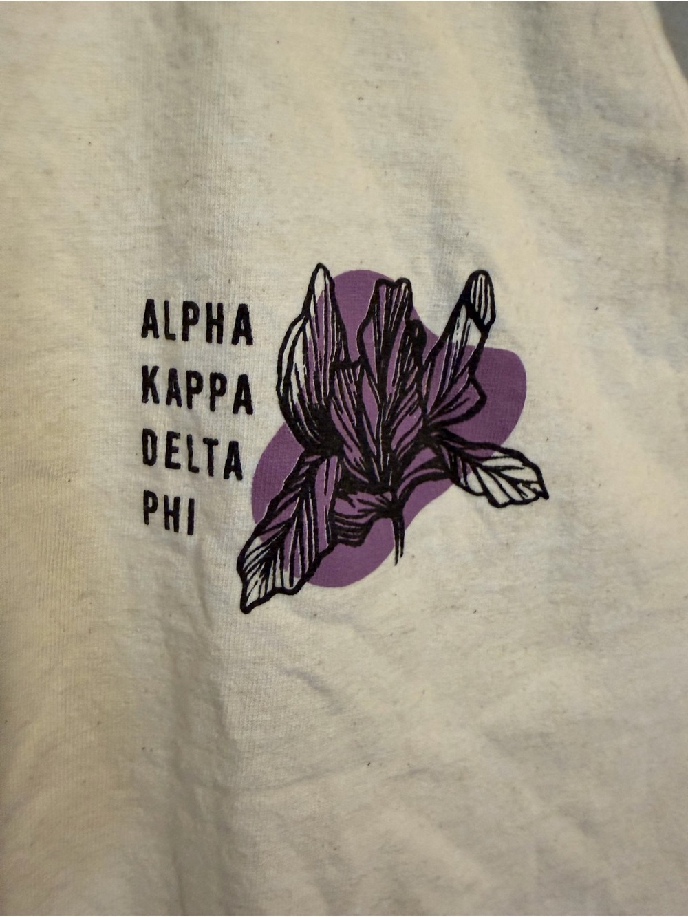 Alpha Kappa Delta Phi Gildan White Tee with Purple Floral Graphic